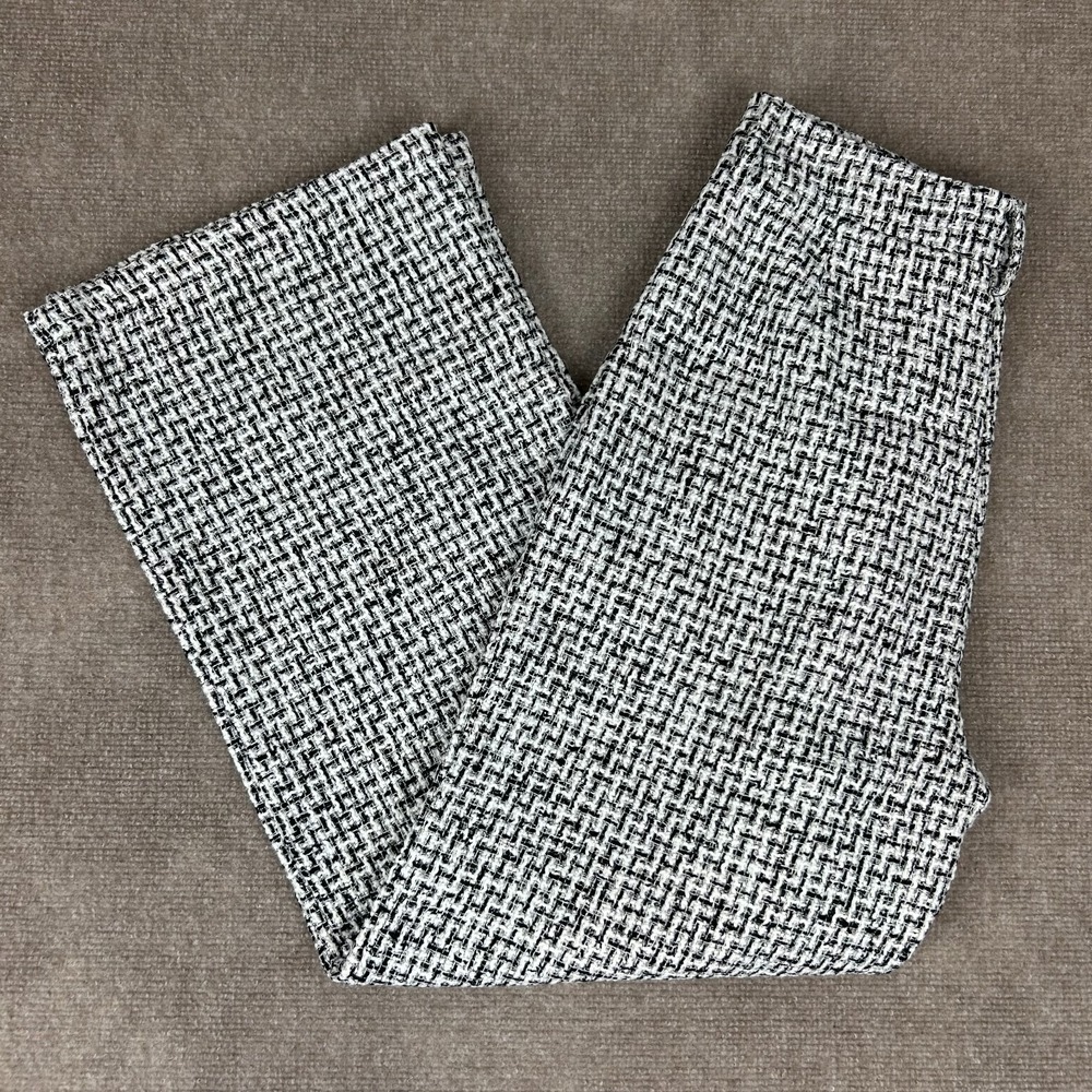 Commense Tweed Dress Pants Womens Medium Black White Pleated Textured Wide Leg